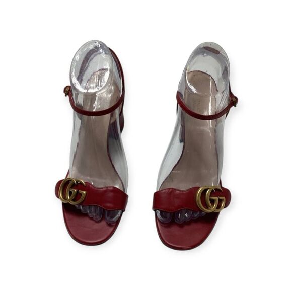 Gucci Red Leather GG Marmont Ankle Strap Sandals Size EU 38 - Picture 2 of 16